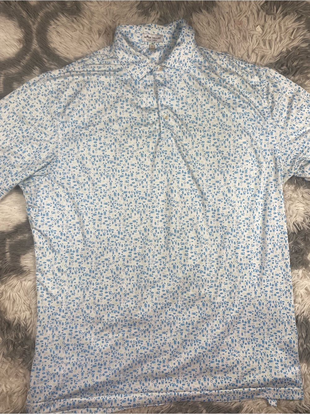 Peter Millar Summer Comfort L Blue Green Cocktail Print Polo Bali Hai Logo